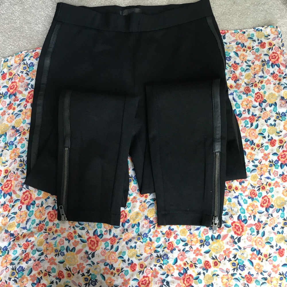 J Crew leather striped leggings with zipper